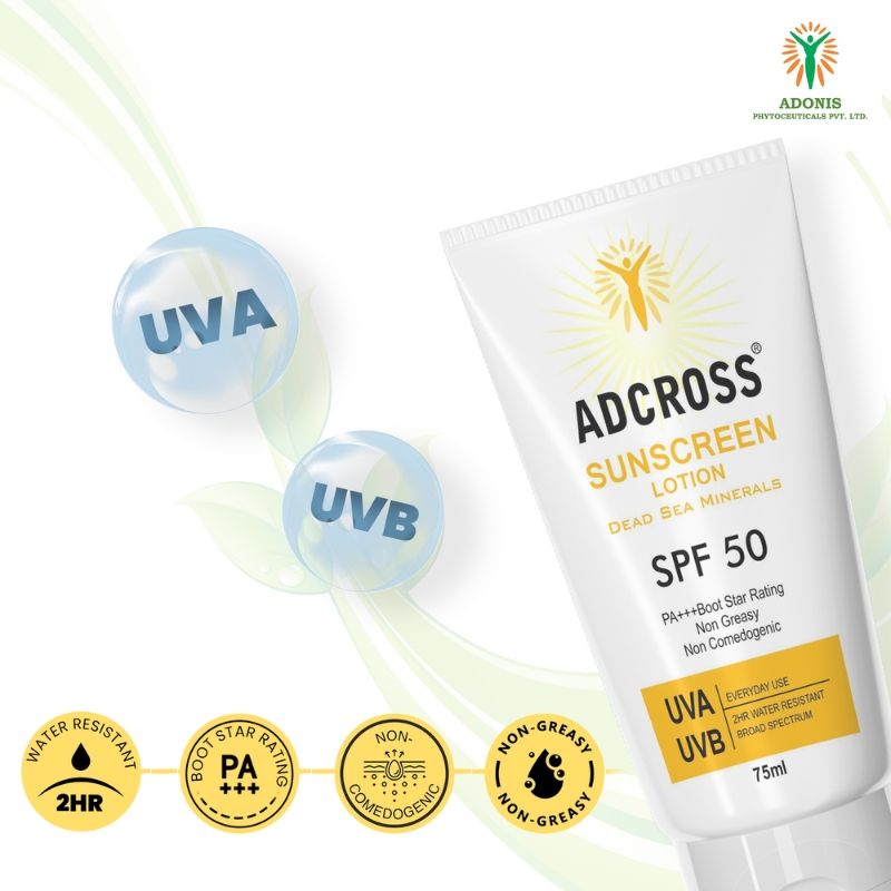 Unisex Adcross Sunscreen Lotion Spf 50 With Vitamin C&E For Uv Protection & Skin Nourishment