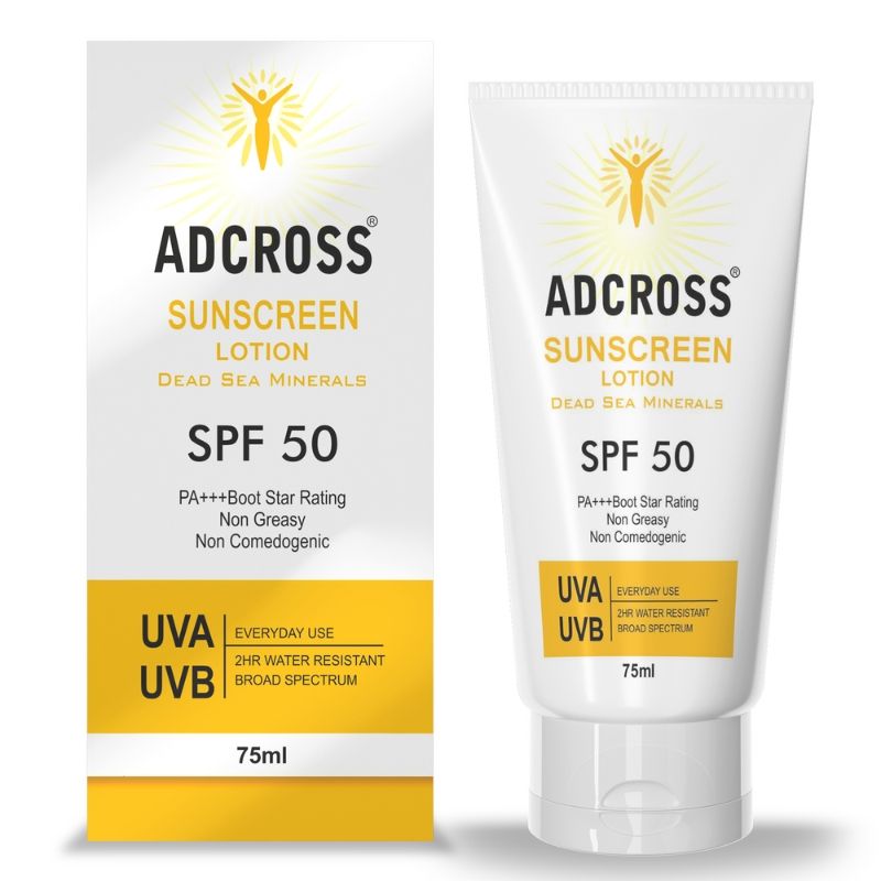 Unisex Adcross Sunscreen Lotion Spf 50 With Vitamin C&E For Uv Protection & Skin Nourishment