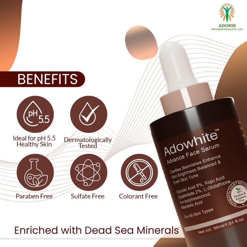 Unisex Adowhite Advance Face Serum With Kojic Acid & Glutathione For Pigmentation-Brightening