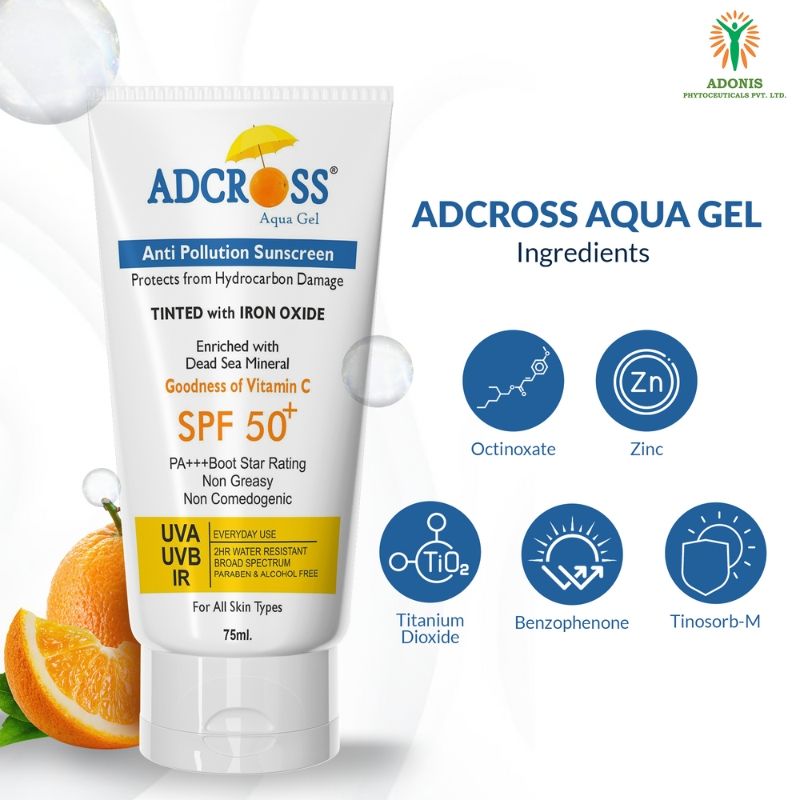 Unisex Adcross Aqua Gel Sunscreen With SPF 50+ & Iron Oxide For UV Protection, Anti Pollution