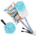 Loofah Duo Pack- Bath Brush With Long Handle & Round Loofah- For Men & Women- Blue & White