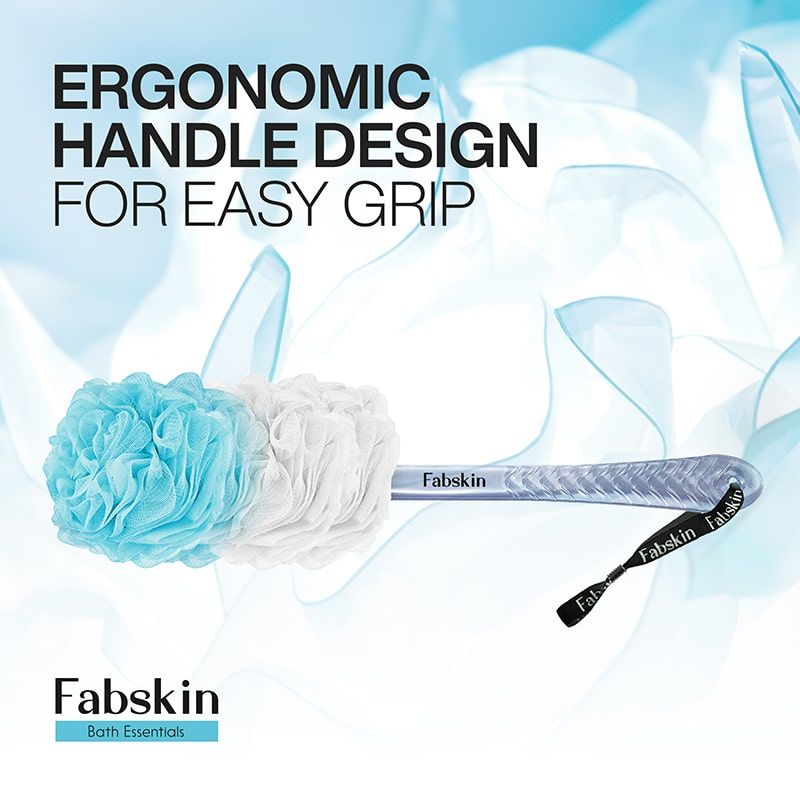 Loofah Duo Pack- Bath Brush With Long Handle & Round Loofah- For Men & Women- Blue & White