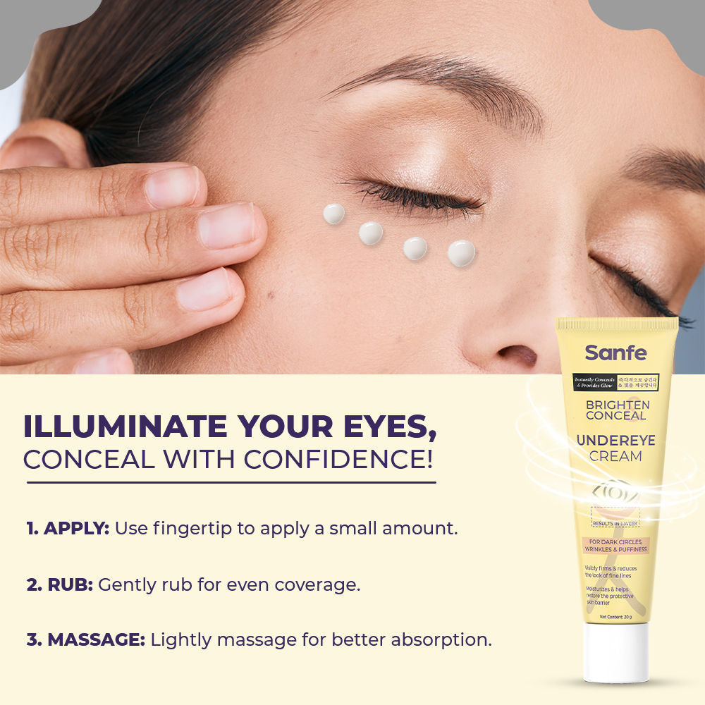 Brighten & Conceal Undereye Cream, Dark Circles & Wrinkles Removal, Hyaluronic Acid & Collagen