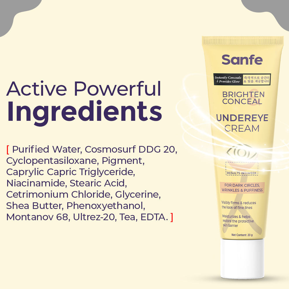 Brighten & Conceal Undereye Cream, Dark Circles & Wrinkles Removal, Hyaluronic Acid & Collagen