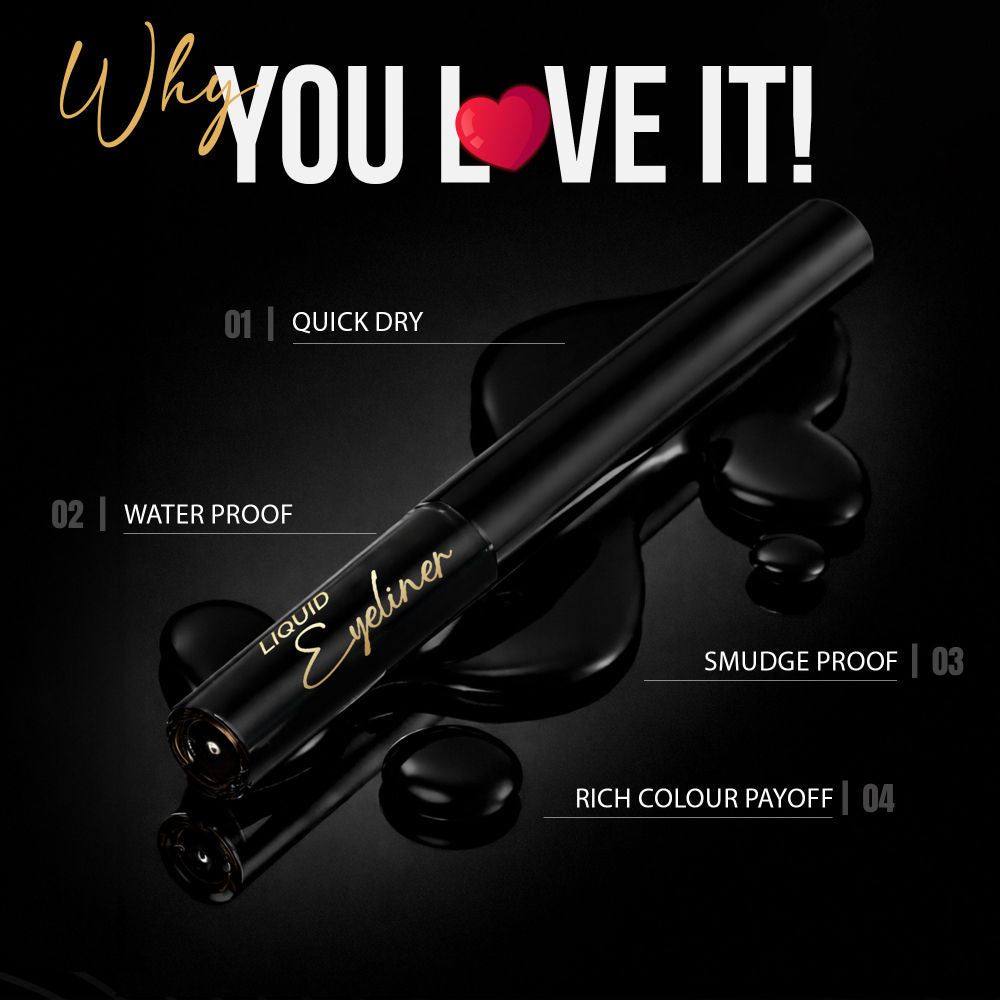 Black Liquid Eyeliner Smudge-Proof, Water-Resistant, Long-Stay Matte