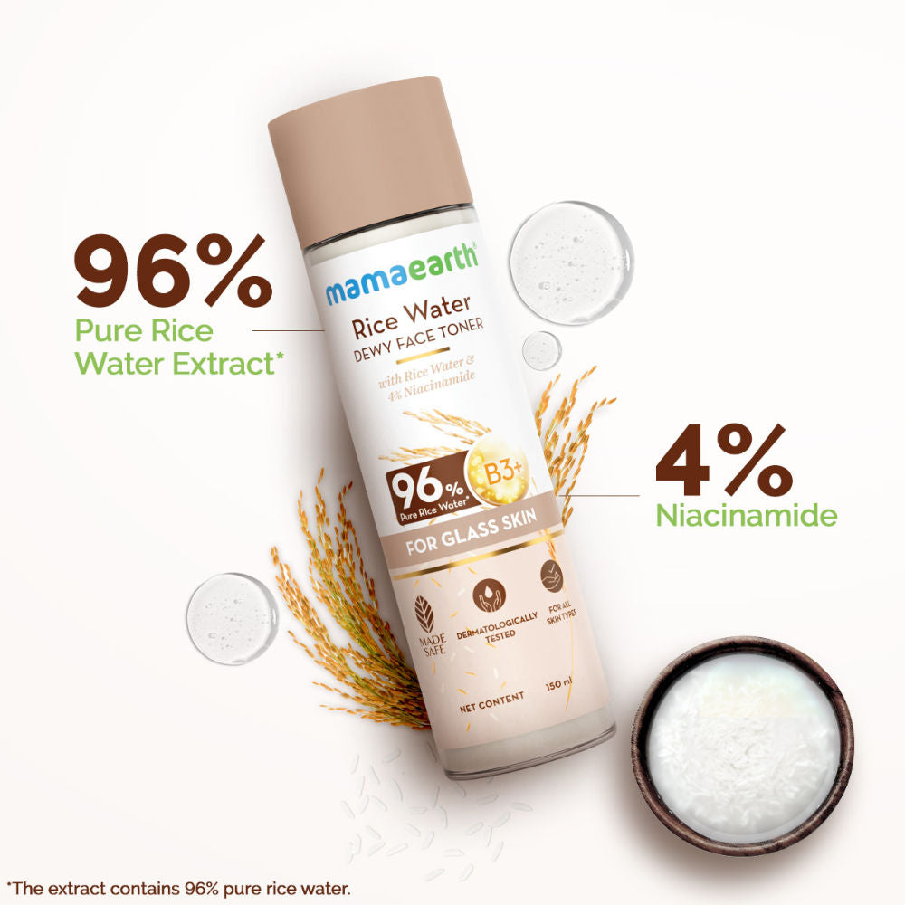 Rice Water Dewy Face Toner with 4% Niacinamide for Glass Skin and All Skin Types