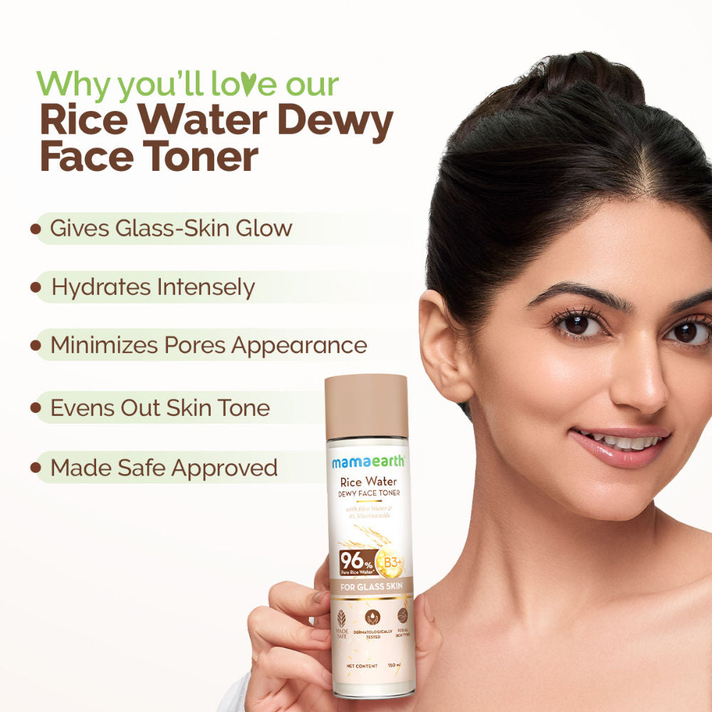 Rice Water Dewy Face Toner with 4% Niacinamide for Glass Skin and All Skin Types