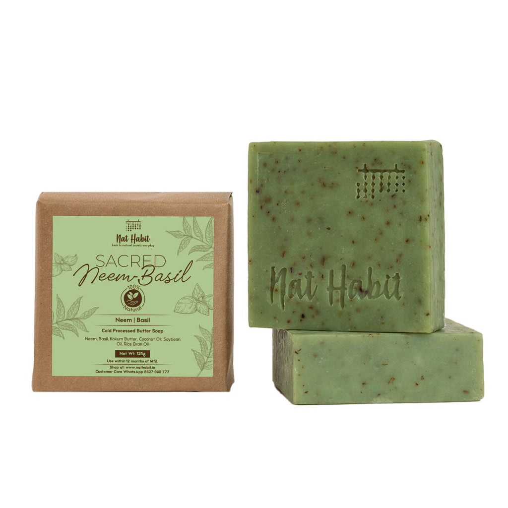 Cold Processed Neem Basil Butter Bath Soap- Antibacterial, Dark Spots, De-Tan & Handmade
