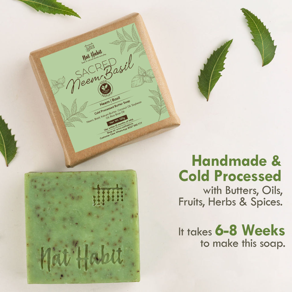 Cold Processed Neem Basil Butter Bath Soap- Antibacterial, Dark Spots, De-Tan & Handmade