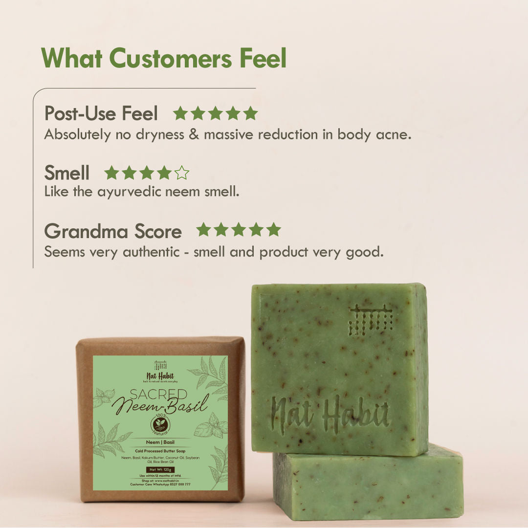 Cold Processed Neem Basil Butter Bath Soap- Antibacterial, Dark Spots, De-Tan & Handmade