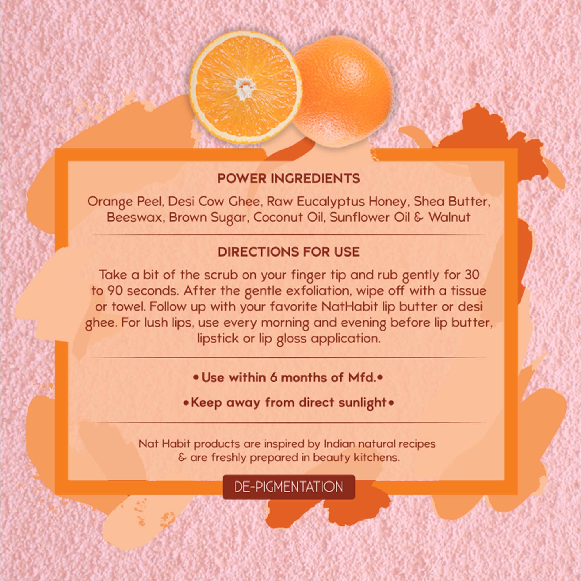 Zesty Orange Lip Scrub for dark lips, Lightening Lip Mask for Pigmentation, Discoloration