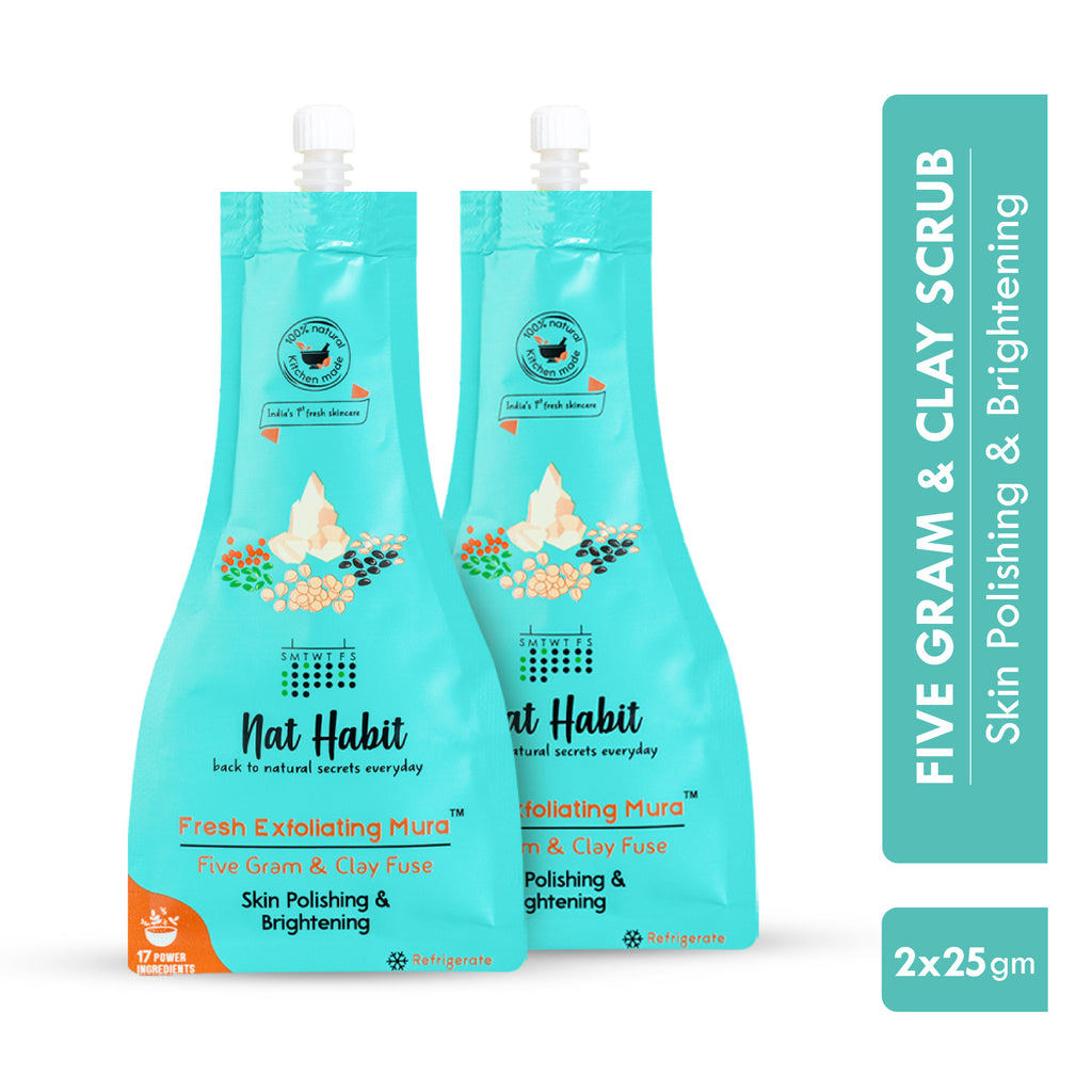 Five Gram & Clay Mura, Face Scrub for Skin Polishing & Brightening with Pulses & Protein