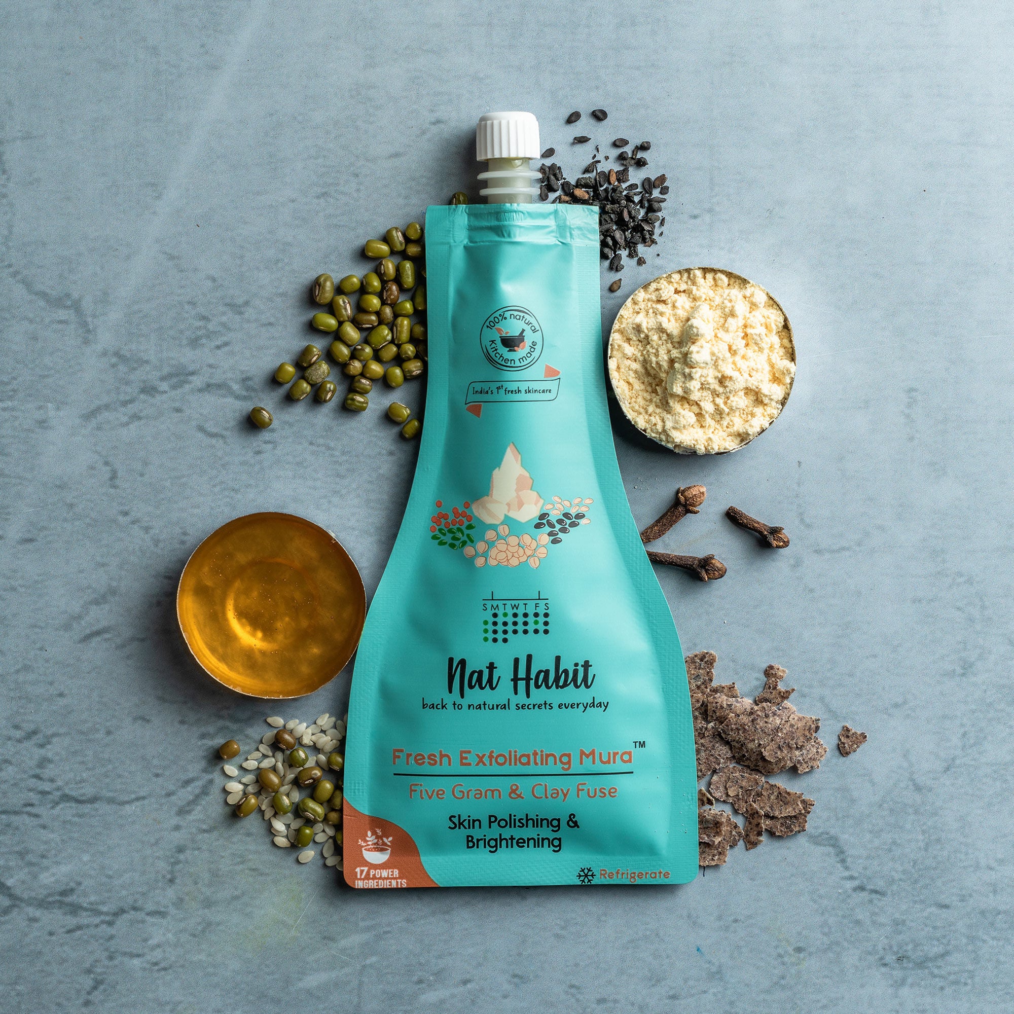Five Gram & Clay Mura, Face Scrub for Skin Polishing & Brightening with Pulses & Protein