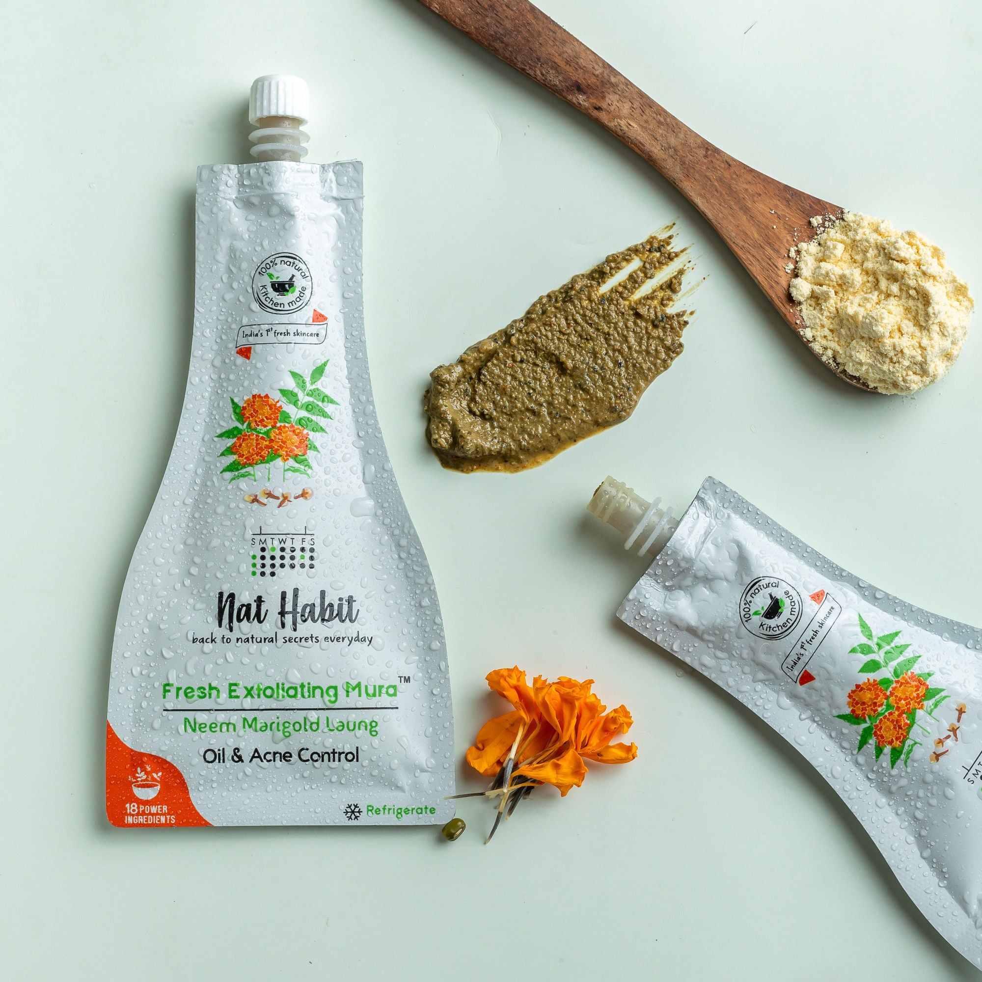 Neem Marigold Laung Exfoliating Mura, Ayurveda Face Cleansing Scrub for Acne, Oily Skin
