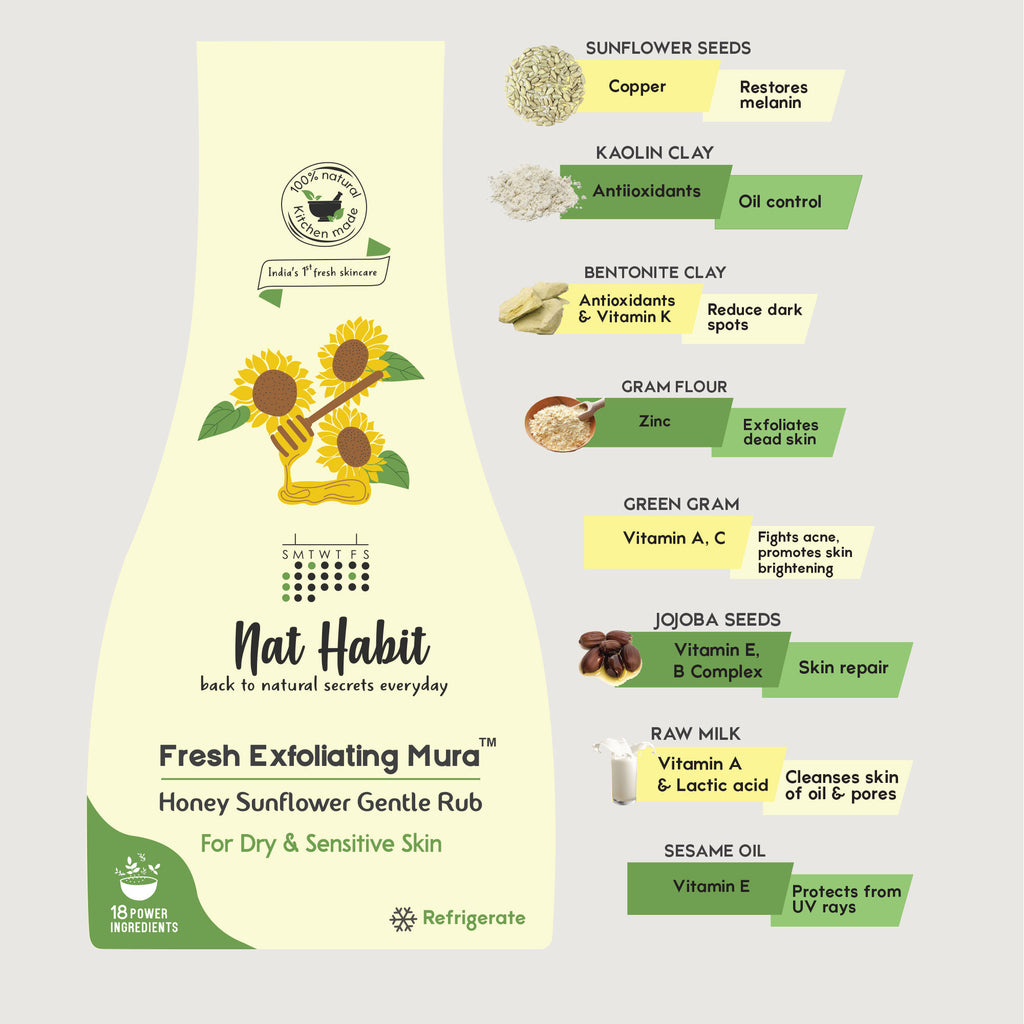 Honey Sunflower Exfoliating Mura, Face Scrub for Dry & Sensitive Skin, Ayurvedic Scrubber