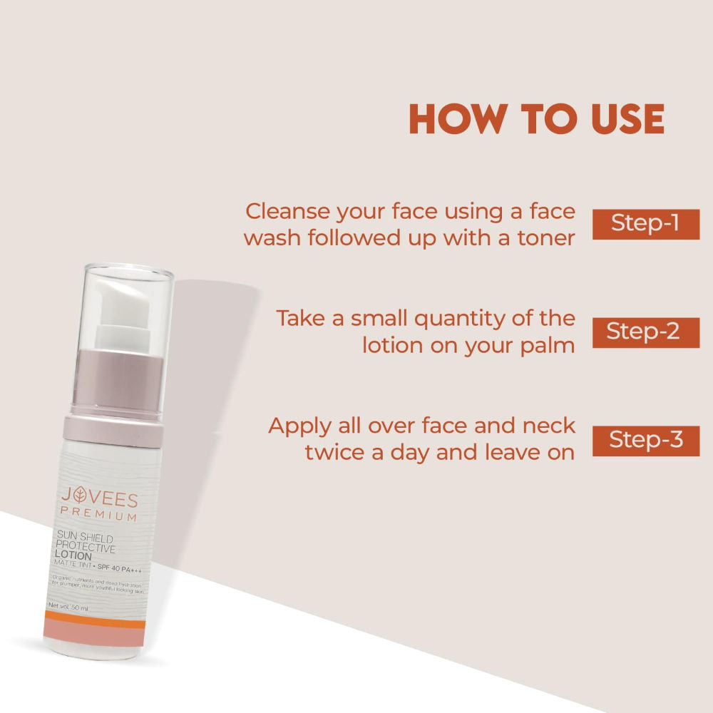Premium Sun Shield Protective Lotion Spf 40 Matte Tint Lightweight And Oil Free