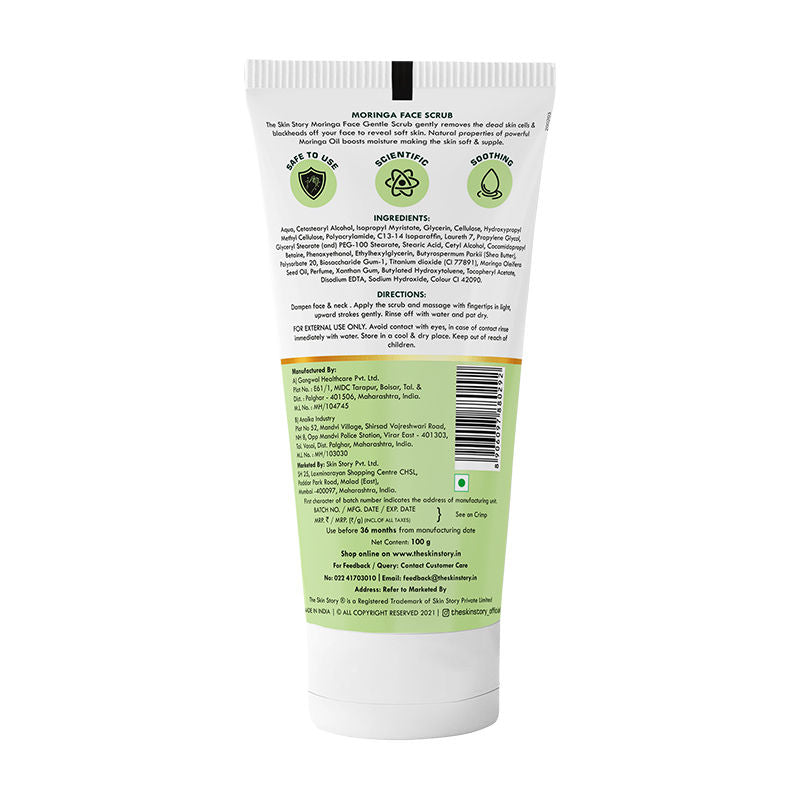 Moringa Gentle Face Scrub For Fresh Clear Skin Removes Blackheads Dead Skin Cells Tan