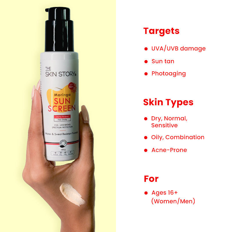 Moringa Face Sunscreen SPF 50+ PA+++ For Detan, Anti-Aging, No White Cast, Non Sticky