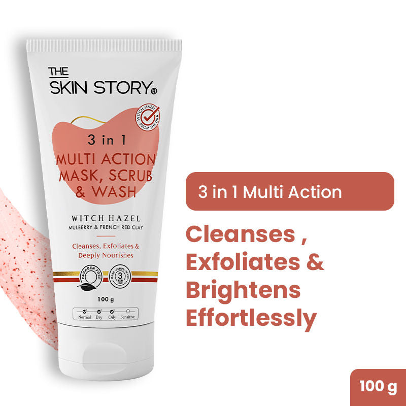 3 in 1 Multi Action Face Mask, Scrub & Wash For Deeply Cleansed, Healthy Looking Skin