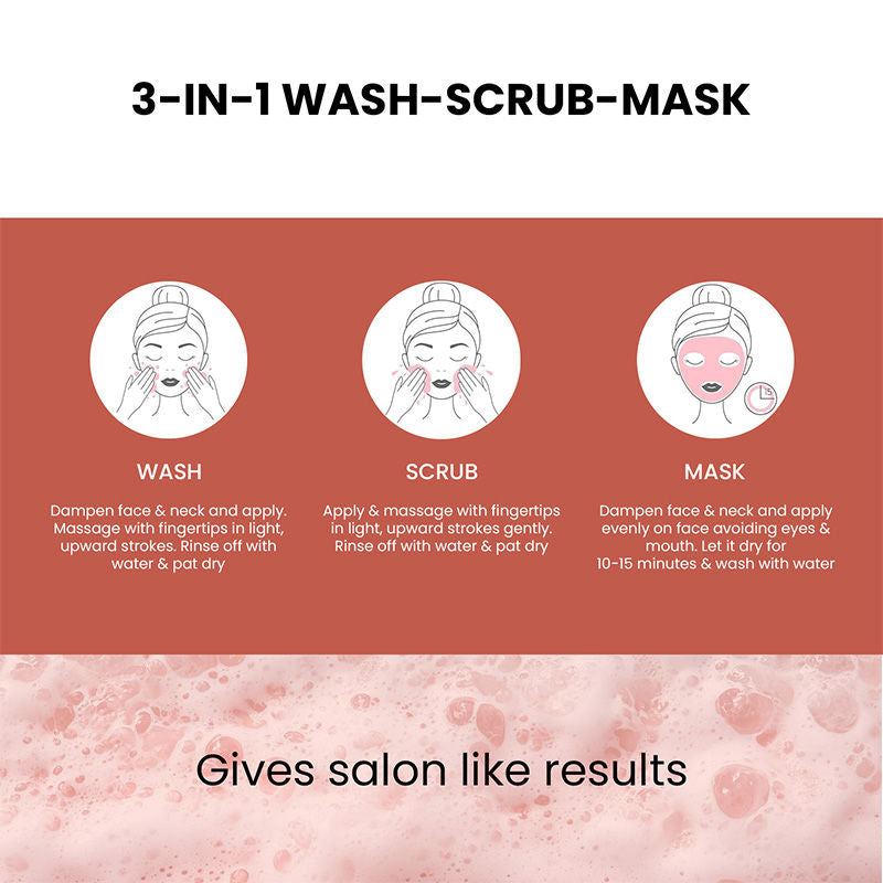 3 in 1 Multi Action Face Mask, Scrub & Wash For Deeply Cleansed, Healthy Looking Skin