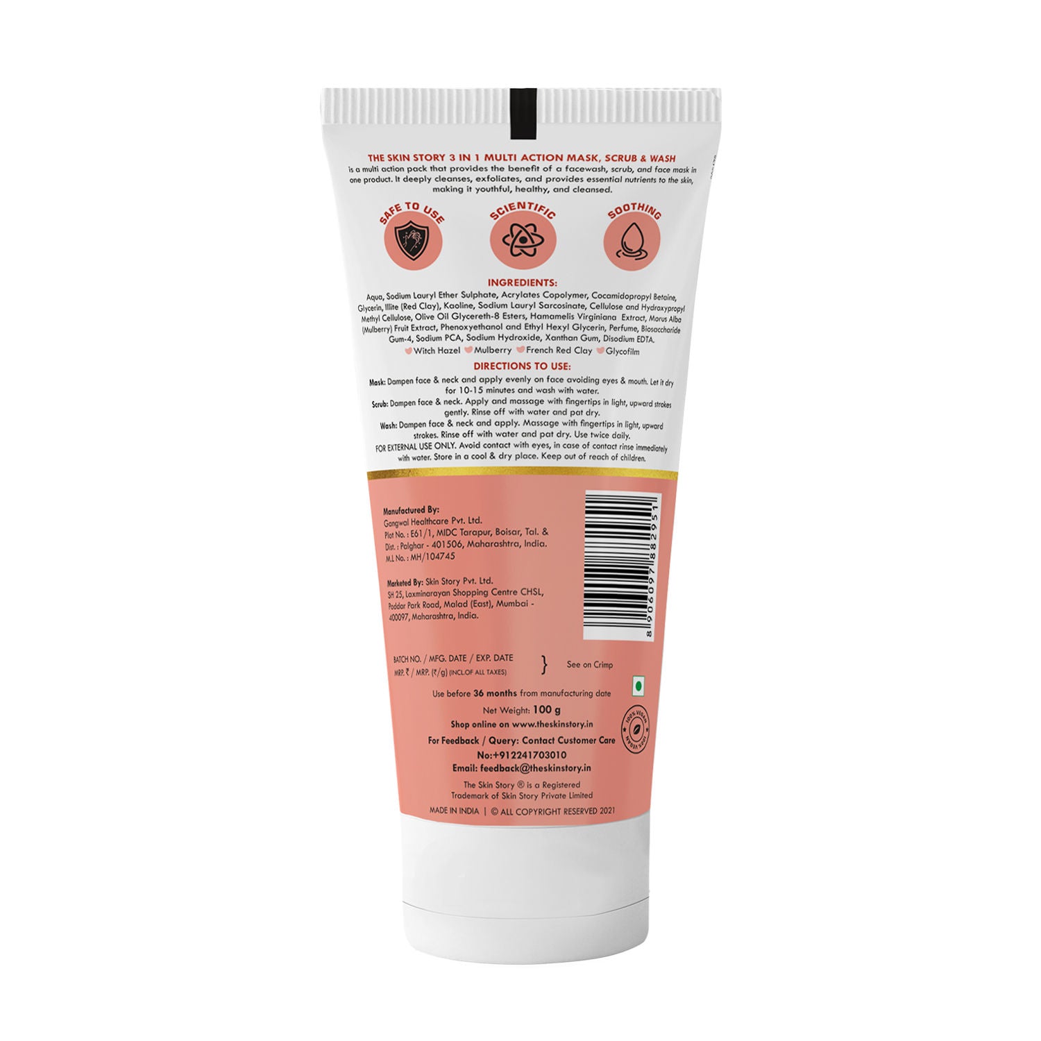 3 in 1 Multi Action Face Mask, Scrub & Wash For Deeply Cleansed, Healthy Looking Skin