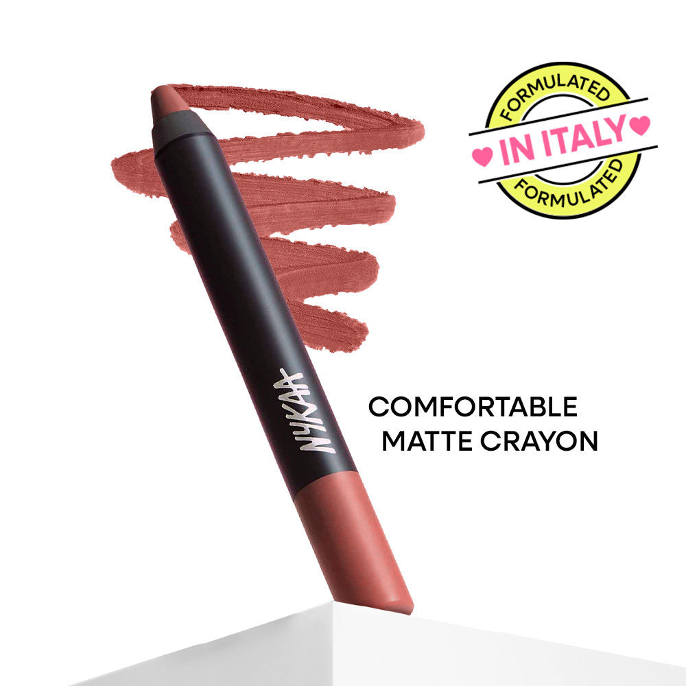 Nykaa Matte-illicious Transferproof Lip Crayon Lipstick with Free Sharpener - Next Level Nude 04