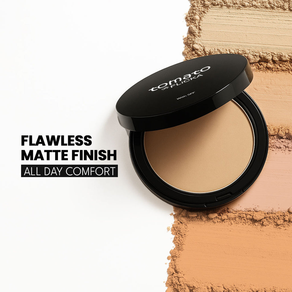 Tomato Compact Powder With Spf Matte Finish Lightweight & Shine Control - Caramel