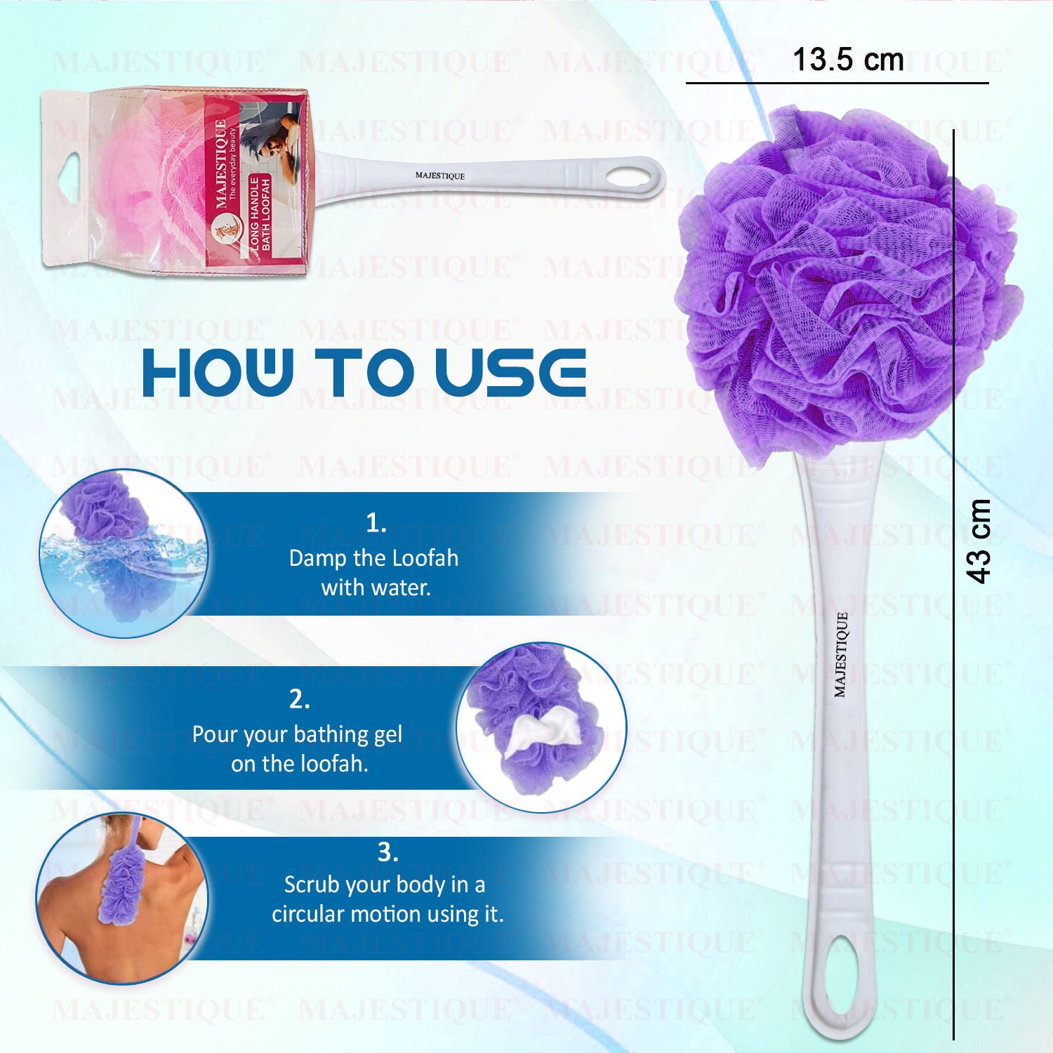 Long Handle Loofah (Colour May Vary)
