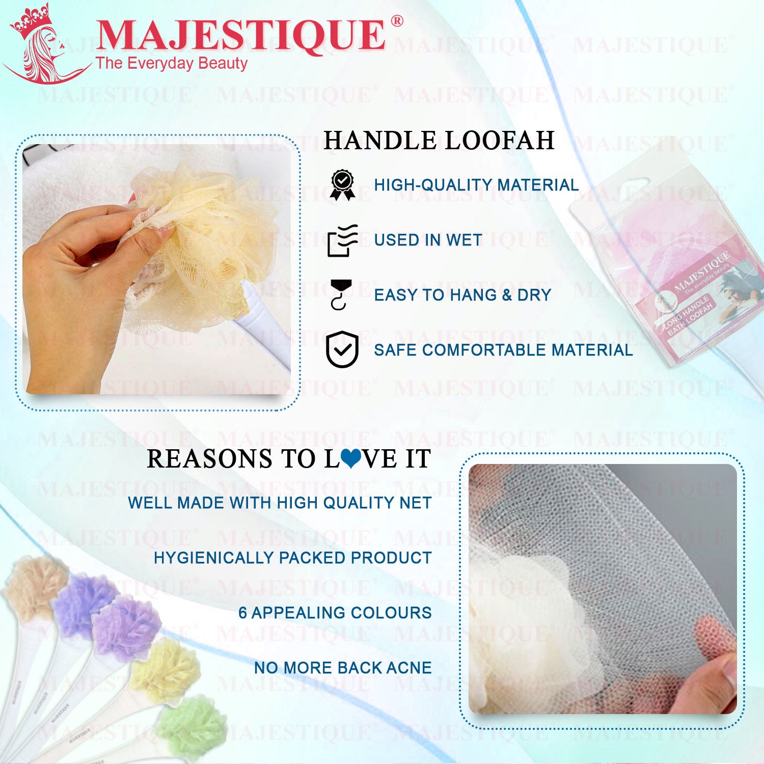 Long Handle Loofah (Colour May Vary)