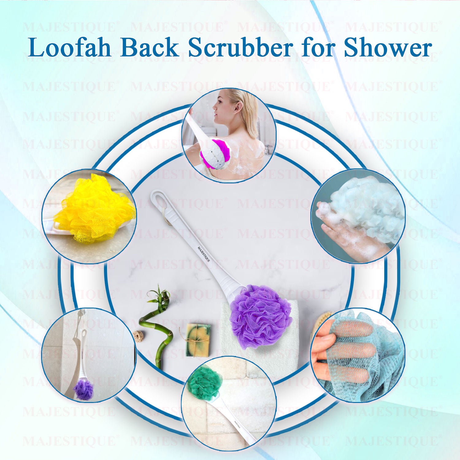 Long Handle Loofah (Colour May Vary)