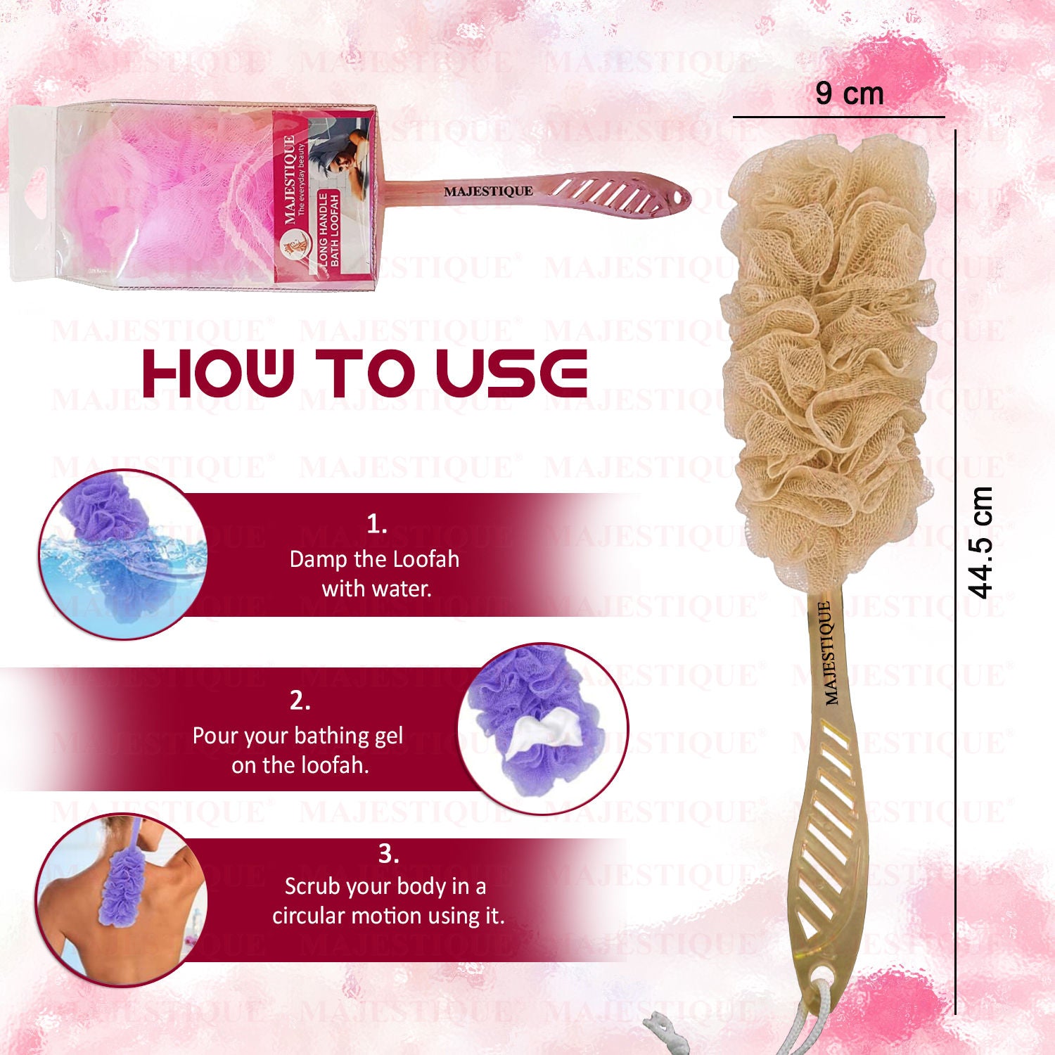 Long Handle Bath Loofah (Colour May Vary)