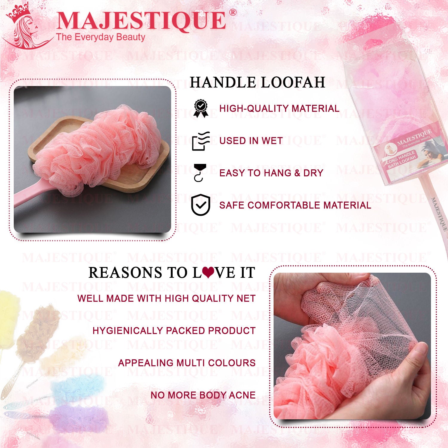 Long Handle Bath Loofah (Colour May Vary)