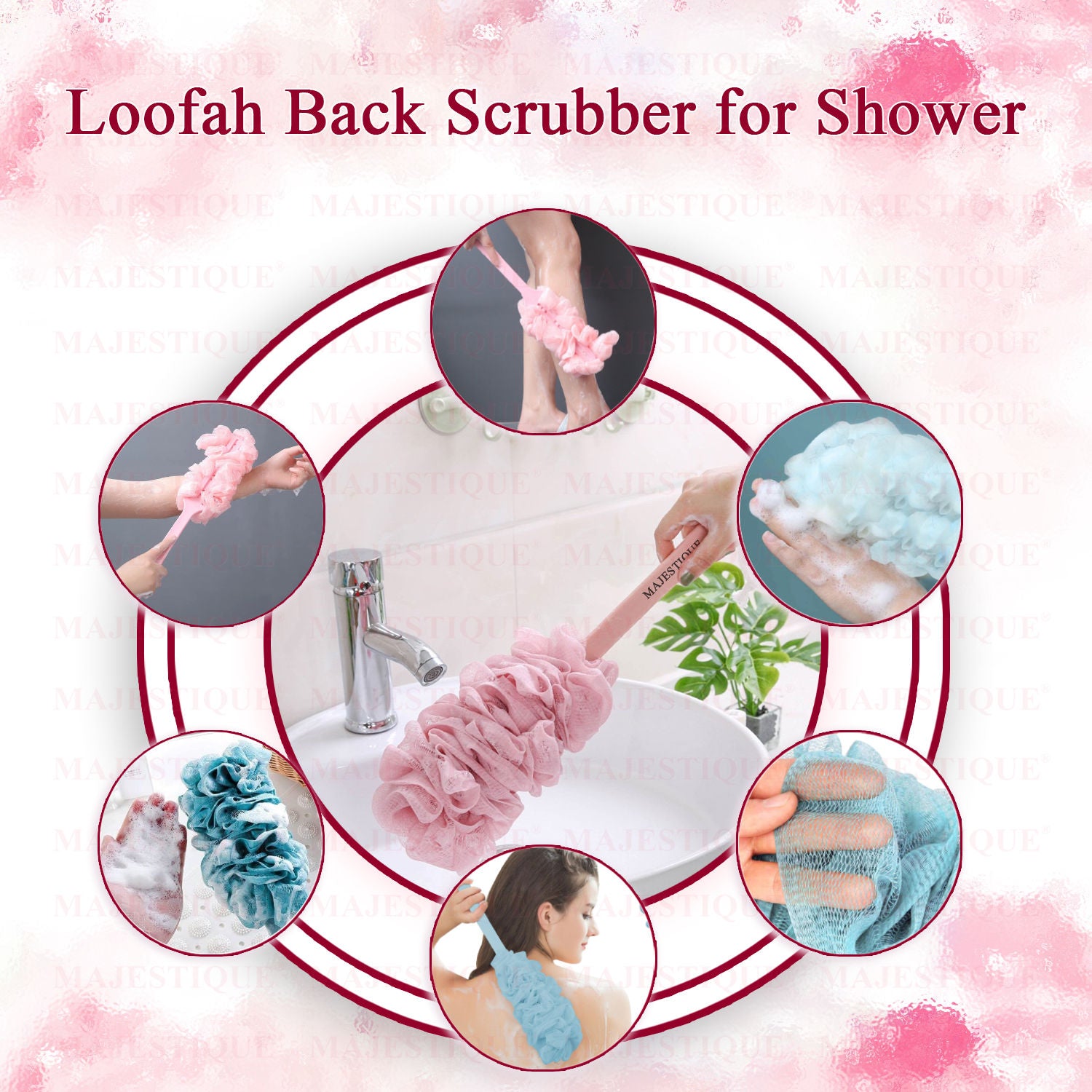 Long Handle Bath Loofah (Colour May Vary)