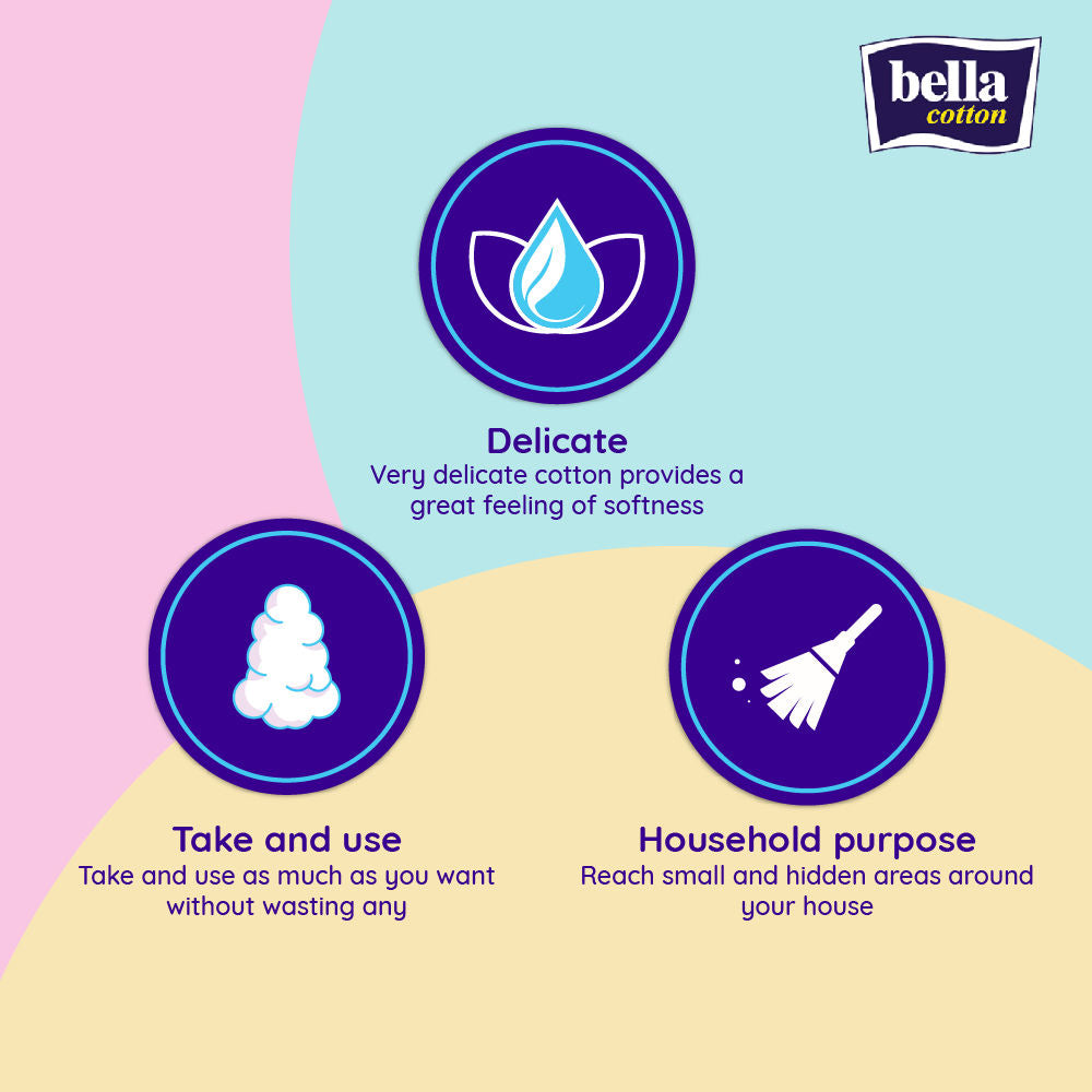 Bella Cotton Balls, 100% Cotton, Soft, Highly Absorbent,Makeup Removal, Nail Polish Removal