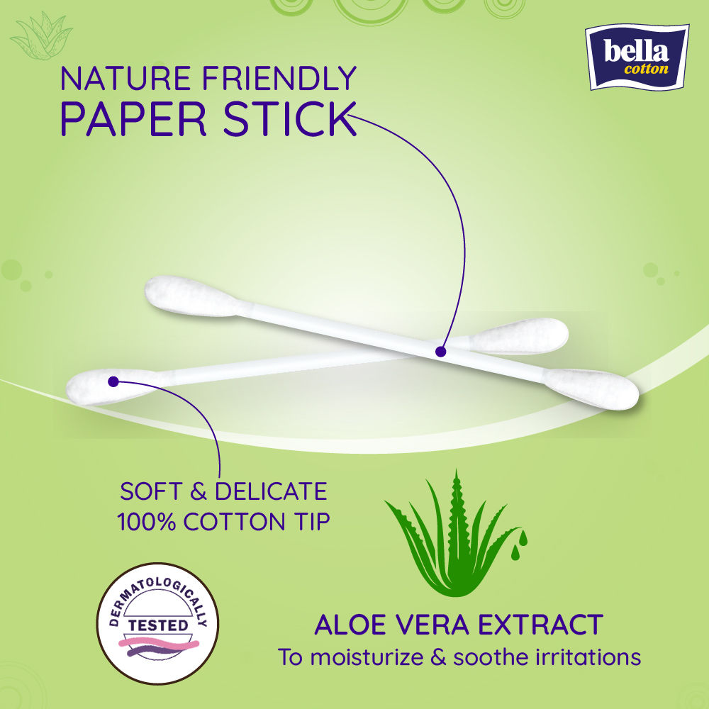 Cotton Buds with Paper Stick, Soft and Gentle, 100% Cotton, With Aloe Vera Extract