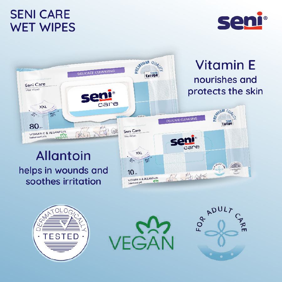Seni Care Wet Wipes For Adults XXL, With Vitamin E And Allantoin, Balanced PH, Ready To Use