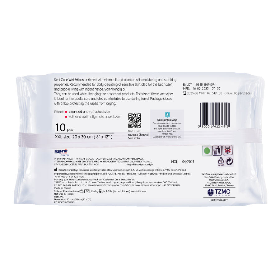 Seni Care Wet Wipes For Adults XXL, With Vitamin E And Allantoin, Balanced PH, Ready To Use