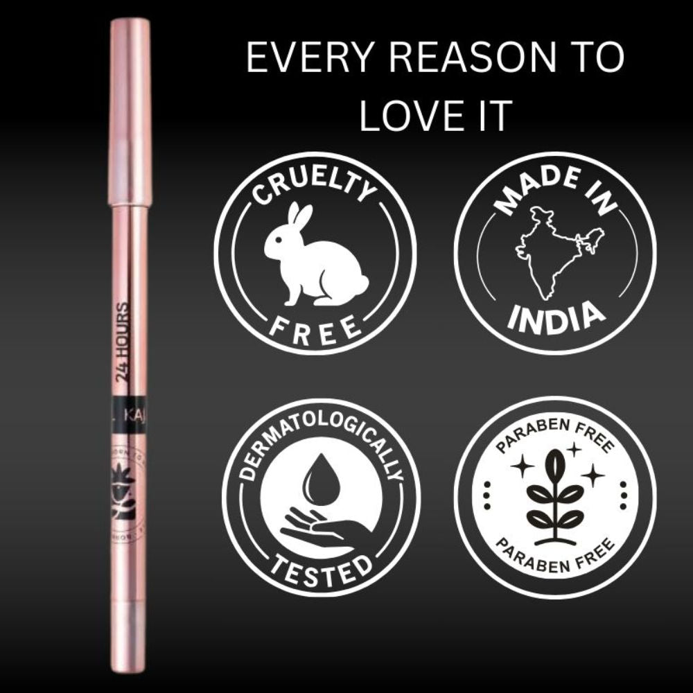 24 Hour Black Kajal, Long Lasting, Smudge Proof, Waterproof, Deep Black, 1.5gm