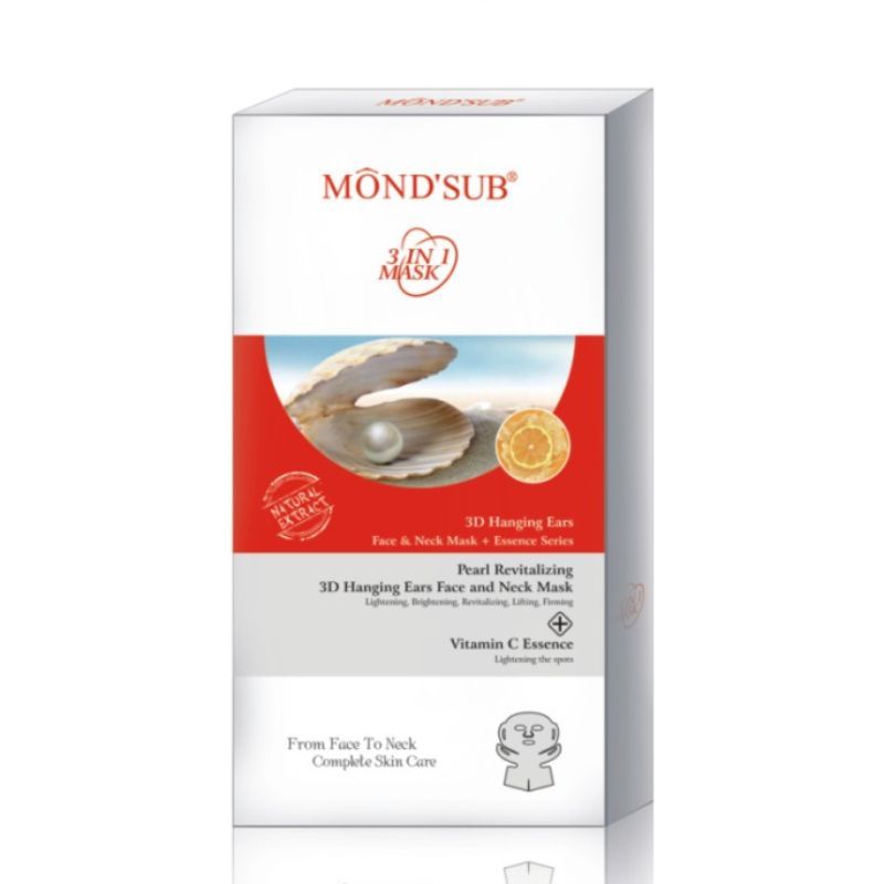MondSub Pearl Revitalizing 3D Hanging Ears Face & Neck Mask+ Vitamin C Essence (Pack of 1)
