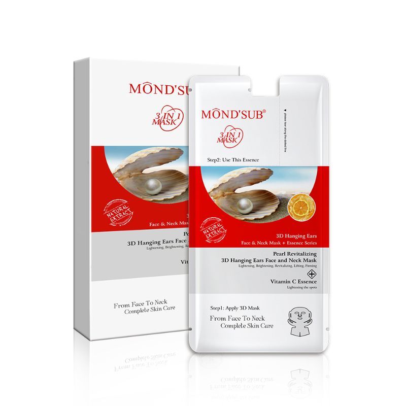 MondSub Pearl Revitalizing 3D Hanging Ears Face & Neck Mask+ Vitamin C Essence (Pack of 1)