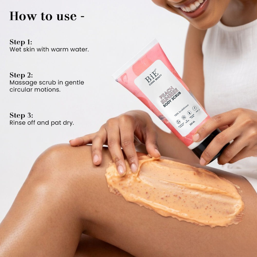 BiE Peach Sunrise Body Scrub - Gently Exfoliates, Removes Dead Skin & Brightens Mild Exfoliator