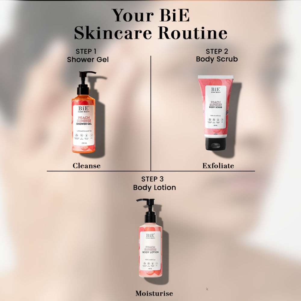 BiE Peach Sunrise Body Scrub - Gently Exfoliates, Removes Dead Skin & Brightens Mild Exfoliator