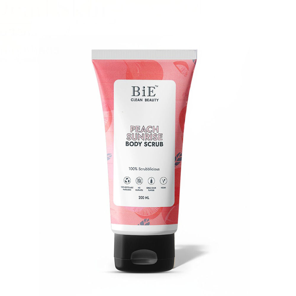BiE Peach Sunrise Body Scrub - Gently Exfoliates, Removes Dead Skin & Brightens Mild Exfoliator