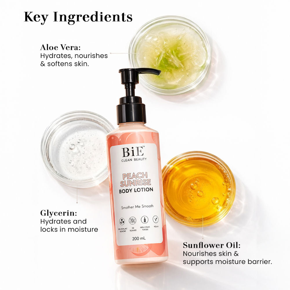 BiE Peach Sunrise Body Lotion with Hyaluronic Acid & Niacinamide for 72H Hydration & Moisturization