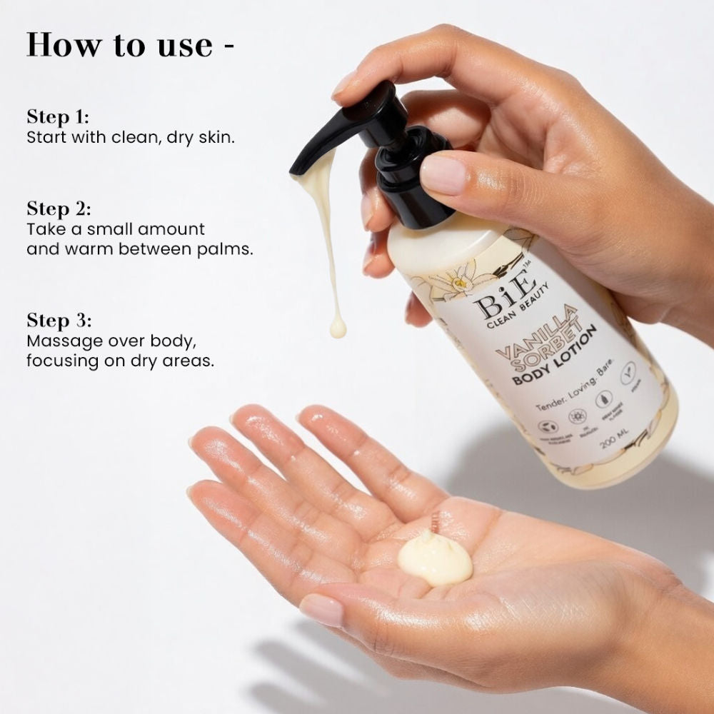 BiE Vanilla Sorbet Body Lotion with Hyaluronic Acid & Niacinamide for 72H Hydration & Moisturization