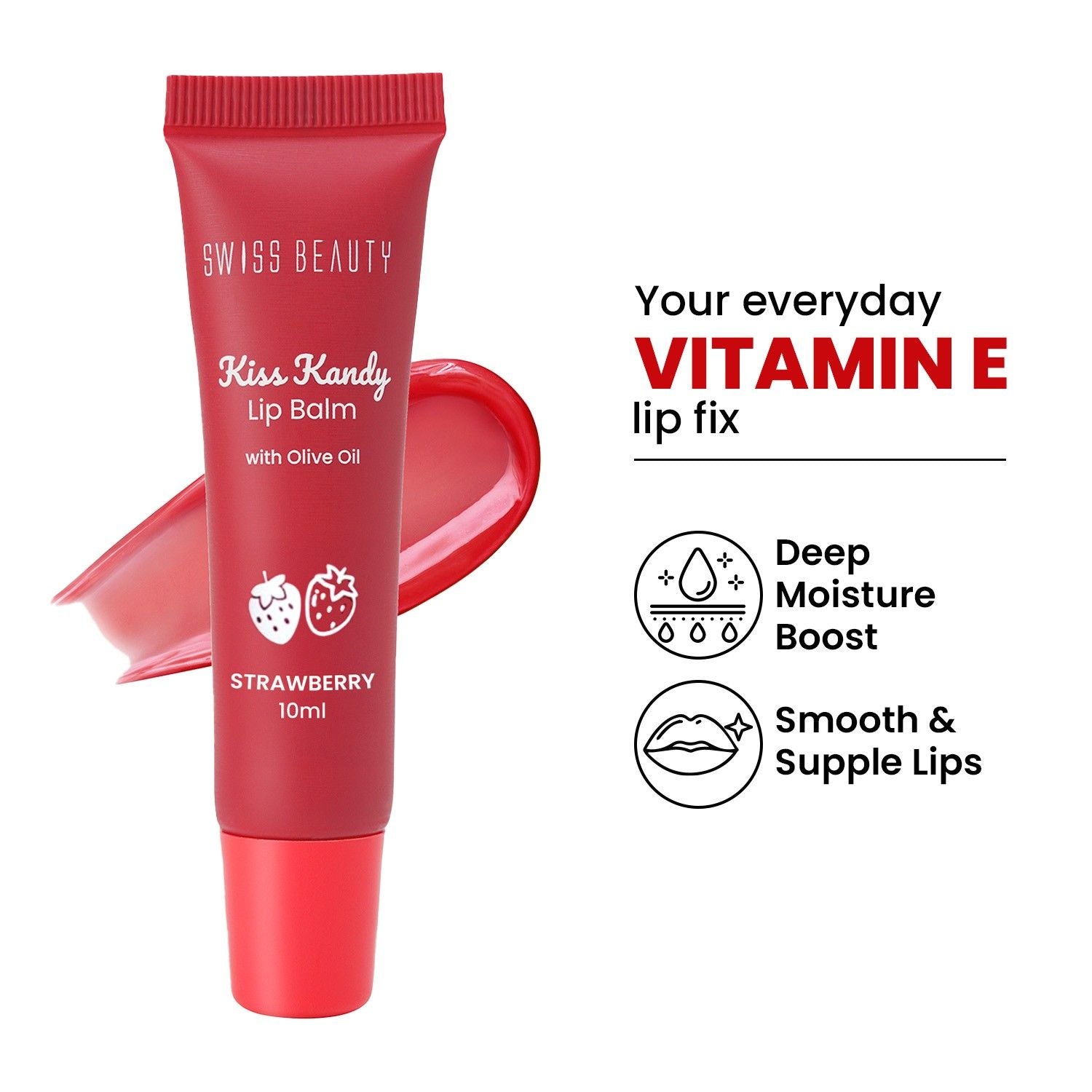 Kiss Kandy Tinted Lip Balm, Non-Sticky with Olive Oil & Vitamin E - 7 Strawberry