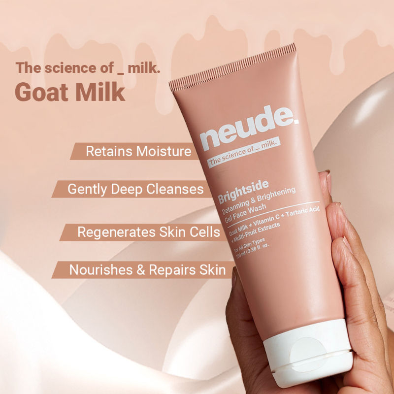Neude Detanning and Brightening Gel Face Wash: Vitamin C, Goat Milk & Tartaric Acid