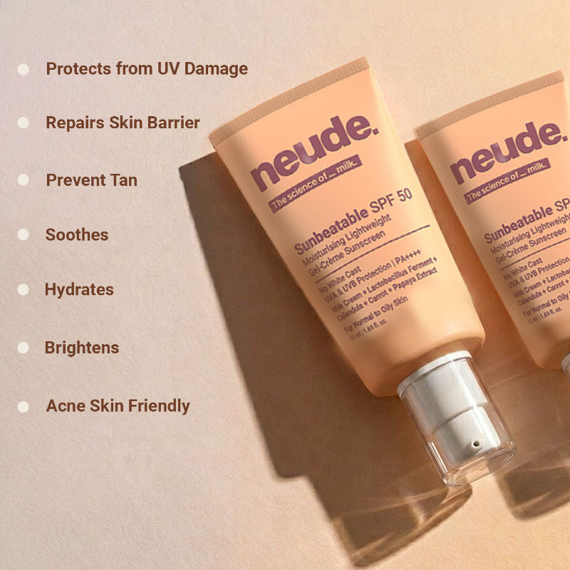 Neude Lightweight Gel Crème Sunscreen Spf50 + Pa++++ Uva/Uvb Protection, Oily Skin Friendly
