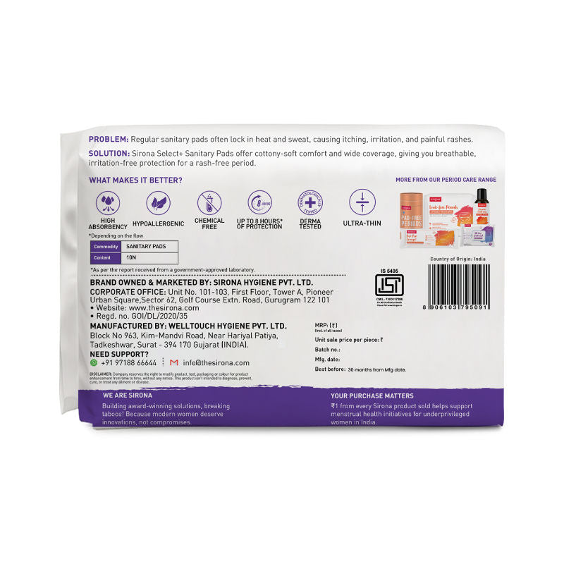 Cottony Soft Rash Free Sanitary Pads For Women 10 Pcs (Xl+) Ultra Thin & Breathable Top Layer