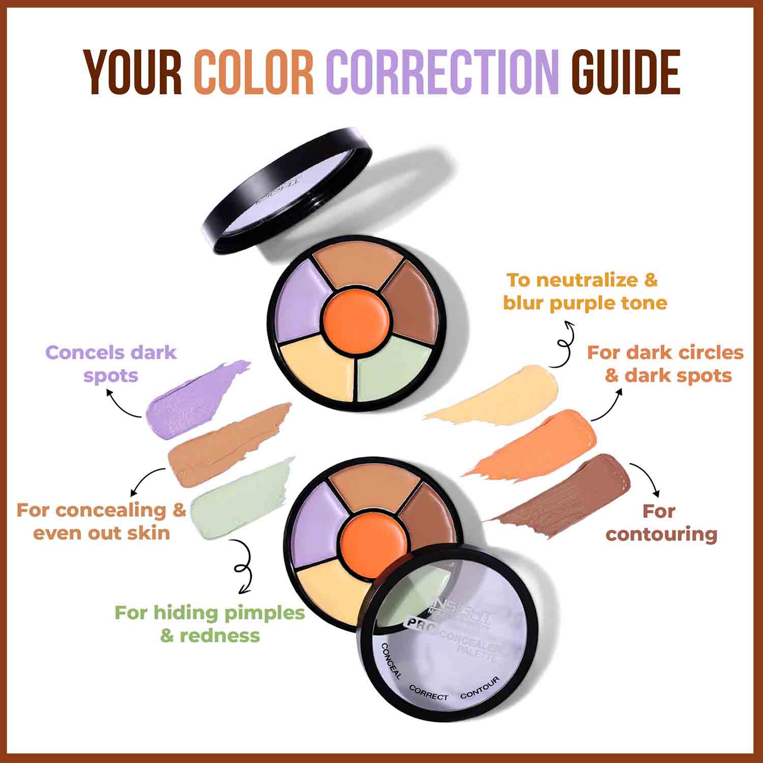 Pro Concealer Palette, 3 In 1 Conceal,Contour & Correct, Long Lasting & Waterproof - Concealer